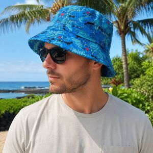 Goodthreads Blue Dinosaur Bucket Hat Adult Size 22-22.8 Tropical Beach Sun Hat